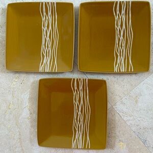 Lot Of 3 Baum Amber WHEAT Square Salad Dessert Plates Exc Cond! Very Rare & HTF
